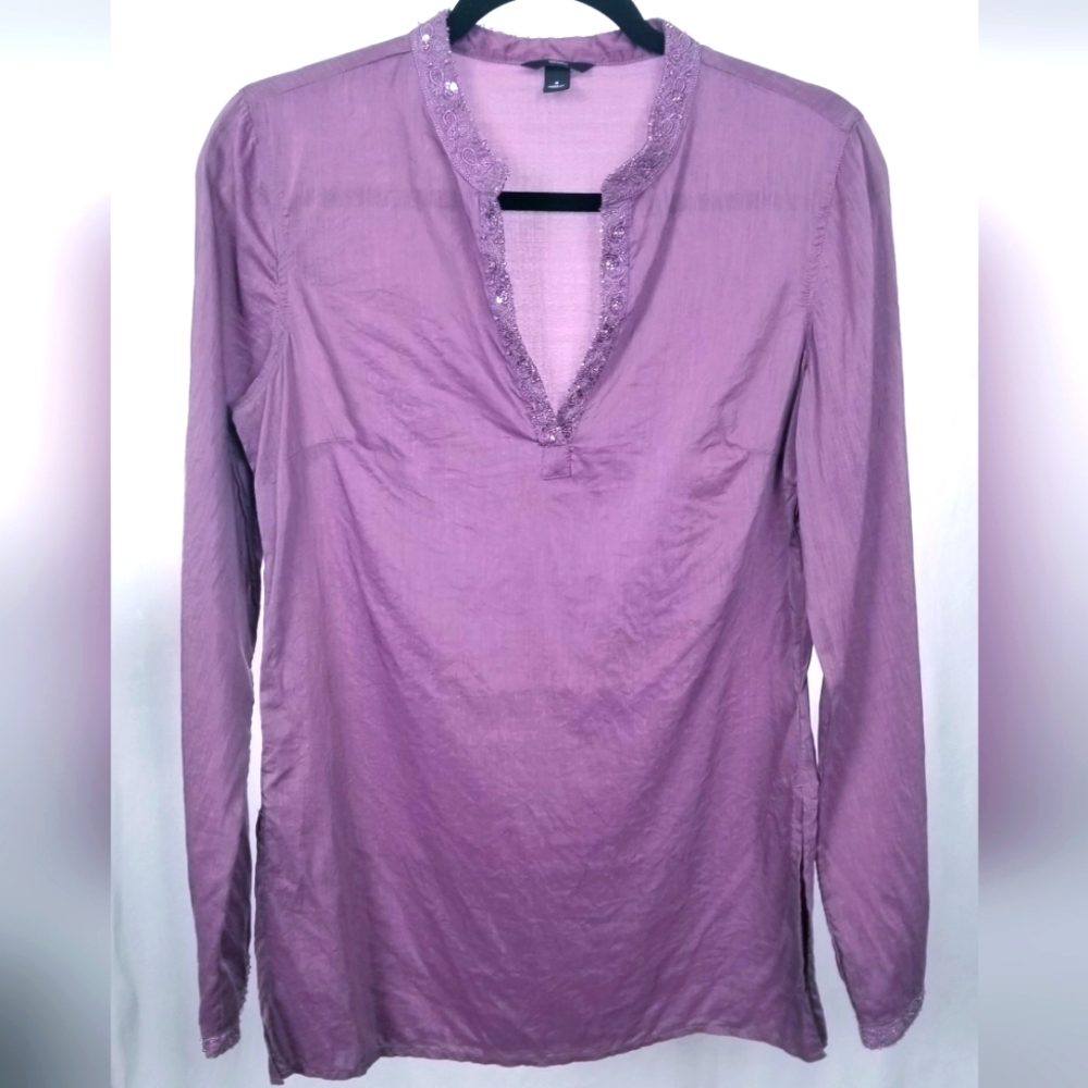 Purple Longsleeve Tunic Top Dainty Beaded Detail Vintage Y2K Mossimo Size Small
